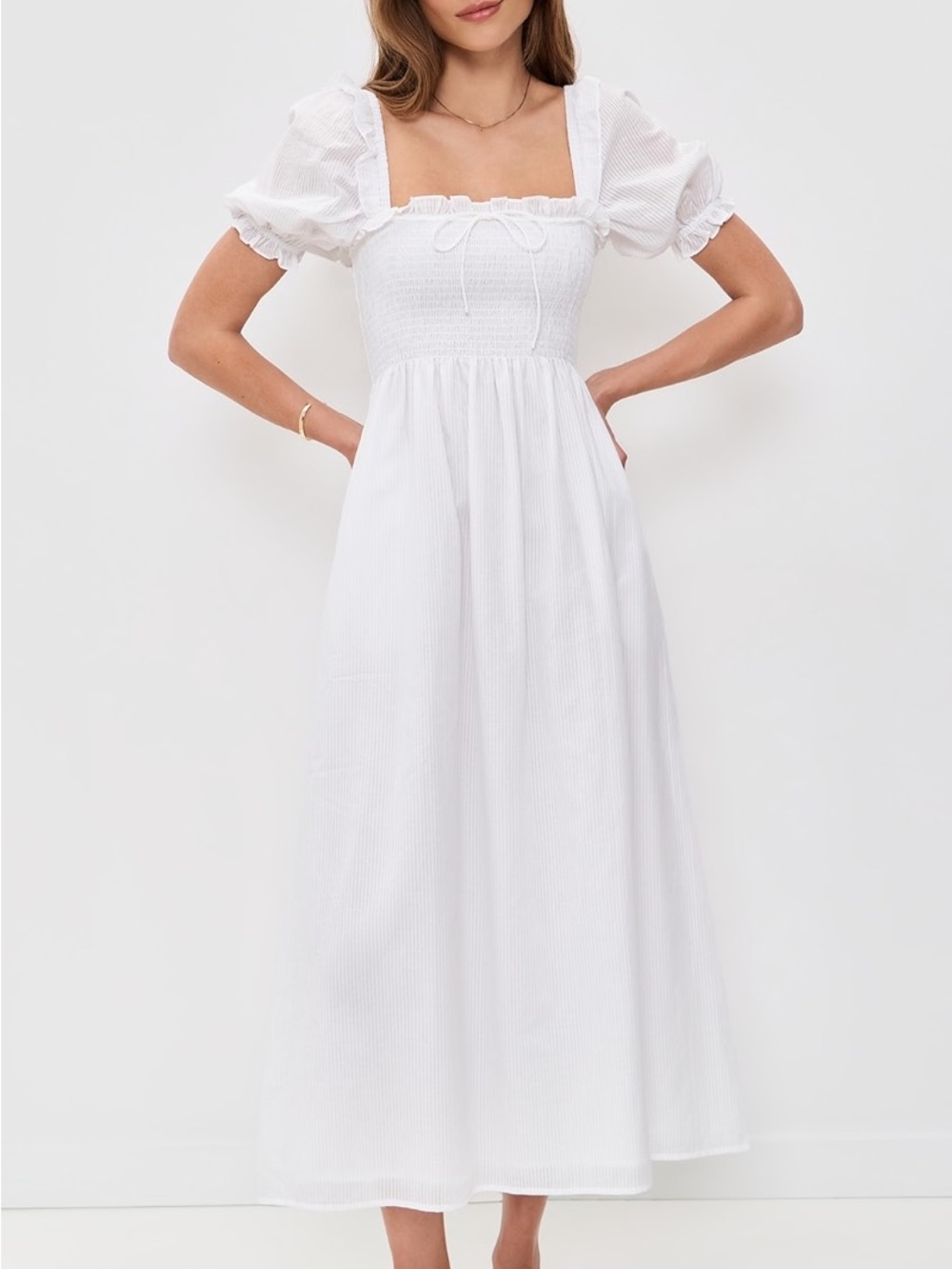 Hill House White Smocked Maxi Dress with Puff Sleeves